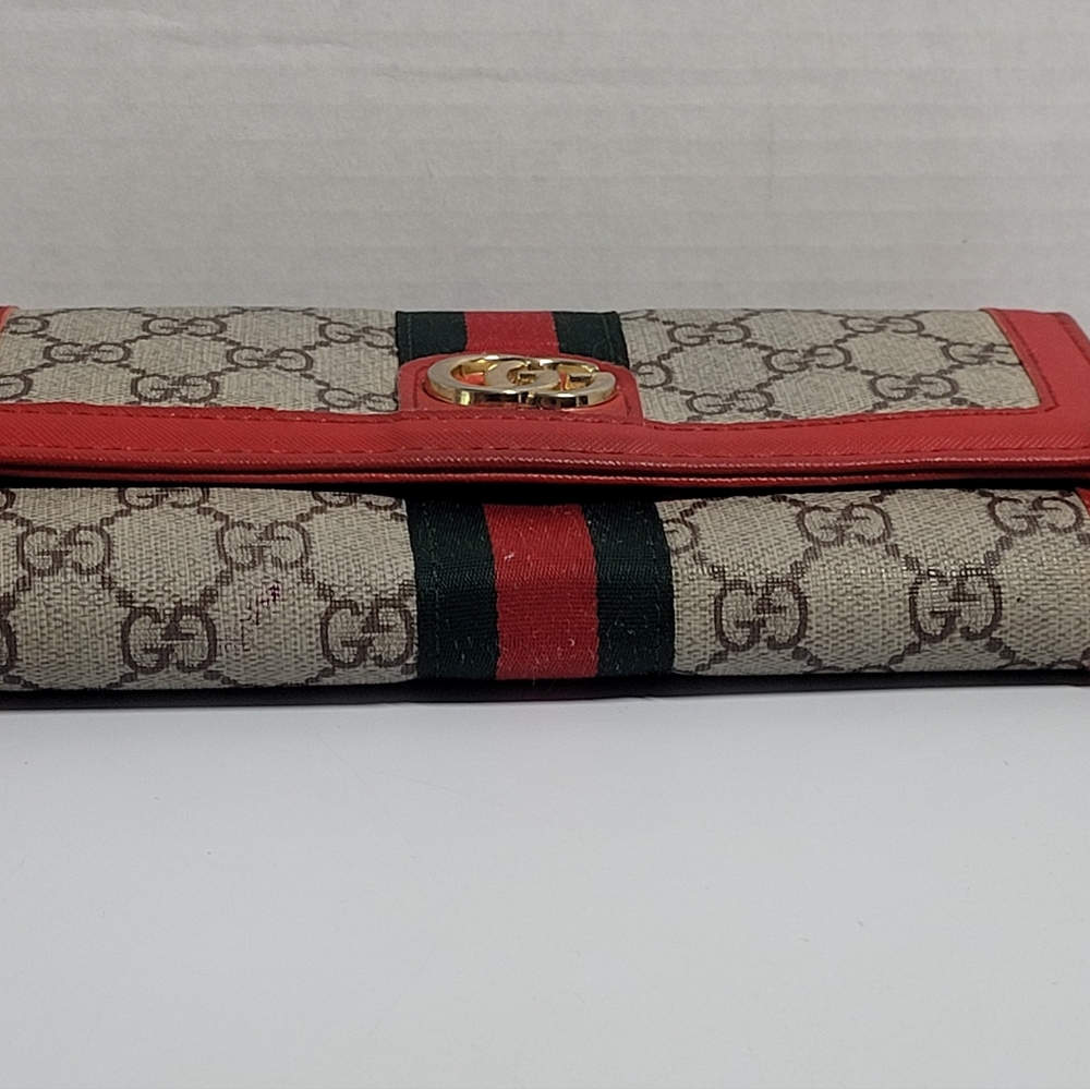 Gucci Ophidia GG Continental Wallet Supreme Canvas Brown/Red Trim W/Blemishes Se - Picture 13 of 16